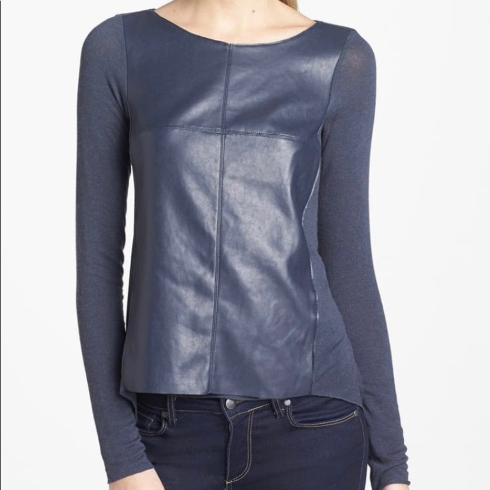Bailey 44 Navy Sweater with Faux Leather Front